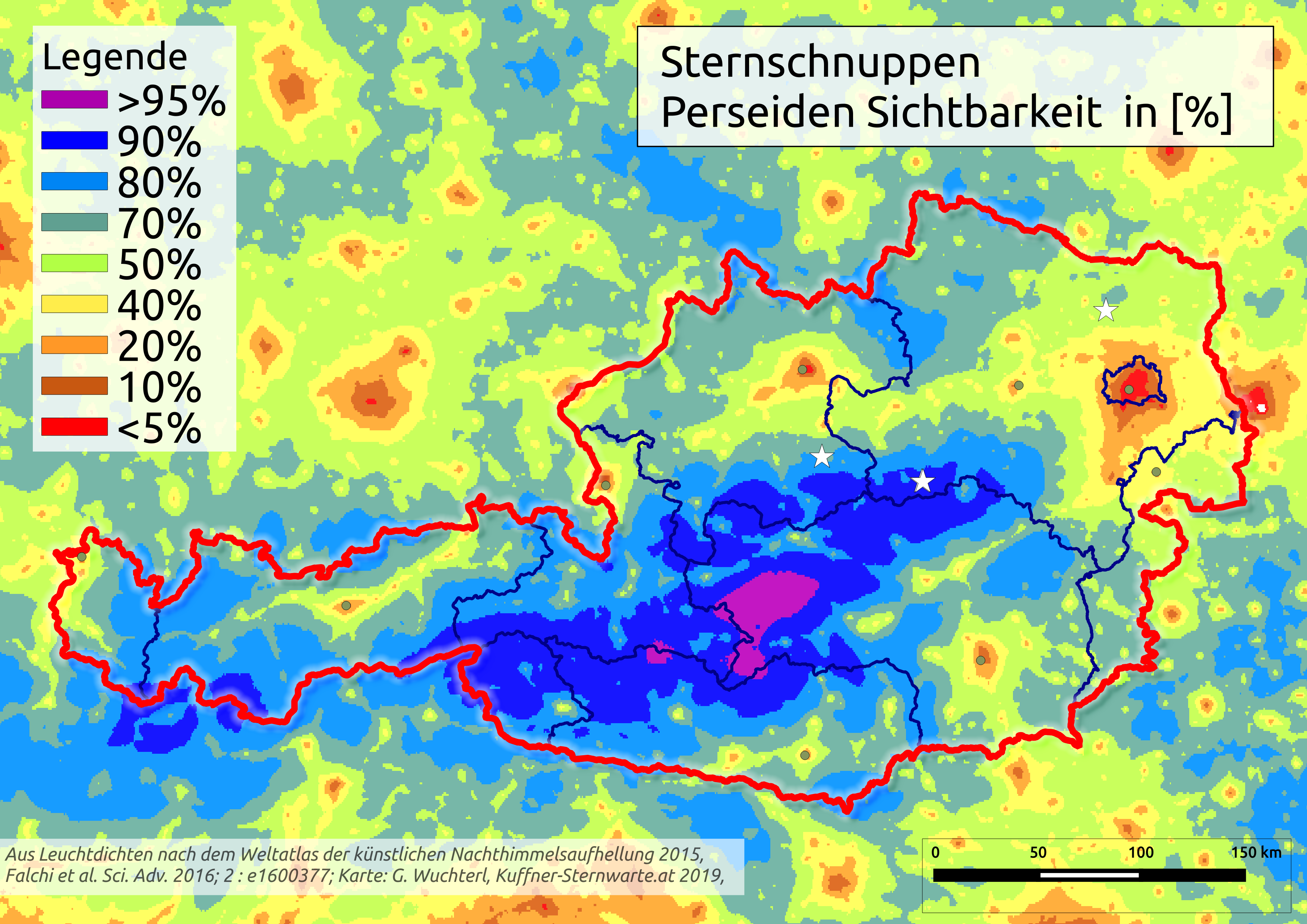 Ö Karte Sternschnuppensichtbarkeit. Credit: Lebensraum Naturnacht und Verein Kuffner-Sternwarte 