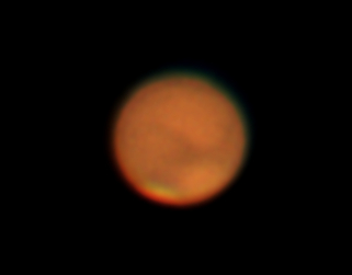 Mars am 2. August 2018, um 23:53 MESZ. ASI 120MC. Foto: Heinrich Bauer