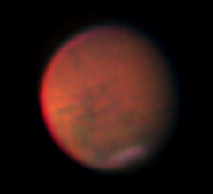 Mars mit globalem Staubsturm. Aufgenommen am 21. Juni 2018, Foto: Matthias Rosezky