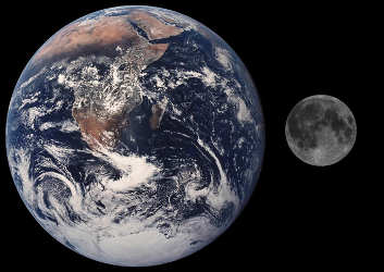 Größenvergleich von Erde und Mond