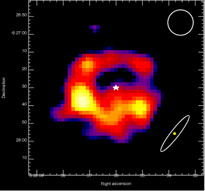 Das Submillimeter-Bild stellt die Emission von Staubpartikeln rund um den Stern Epsilon Eridani dar. 