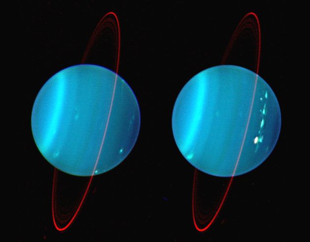 DBeide Seiten des Planeten Uranus sind auf diesem Kompositbild zu sehen. 