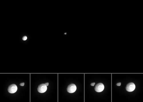 Mimas bedeckt Janus