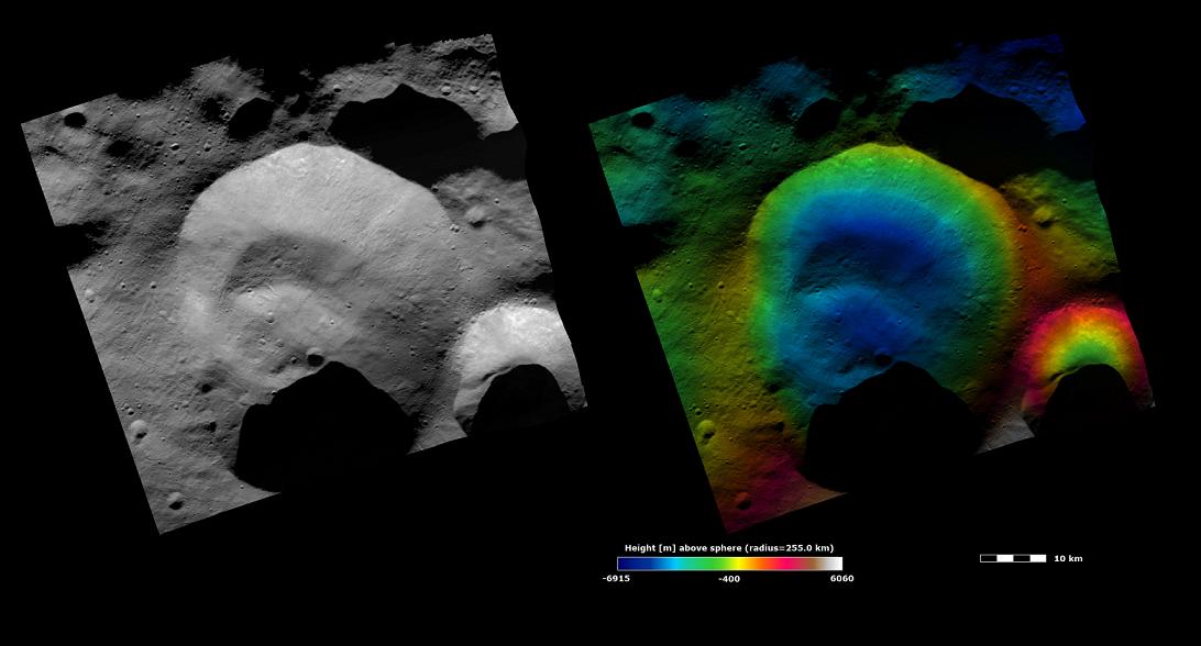 Diese Aufnahmen mit der Framing Camera an Bord der Raumsonde Dawn zeigen den Caparronia-Krater.