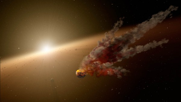 Künstlerische Darstellung einer Asteroiden-Zerstörung um den Stern NGC 2547-ID8.