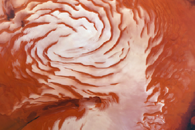 Das Bild vom Mars zeigt Ausbreitung und Rückzug der Eiszeit.