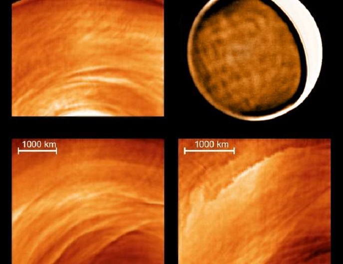 Diese vier Tafeln zeigen Beispiele für neue Typen von Wolken-Morphologie, die Dank ESAs Venus Express und NASAs Infrarot-Teleskop IRTF auf der Nachtseite der Venus entdeckt wurden.