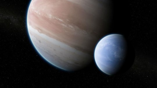 Künstlerische Darstellung des Exoplaneten Kepler-162b und des Mond-Kandidaten. Bild: Dan Durda