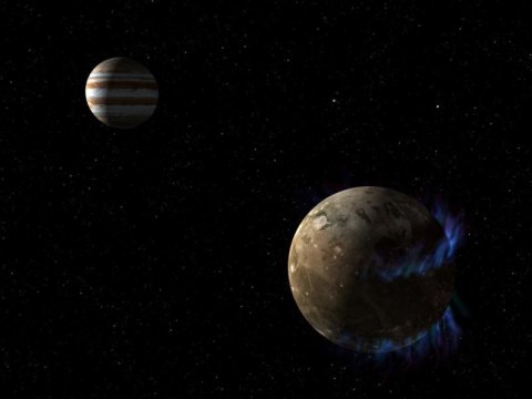 Auf dieser Illustration umkreist der Mond Ganymed den Riesenplaneten Jupiter. Bild: NASA/ESA