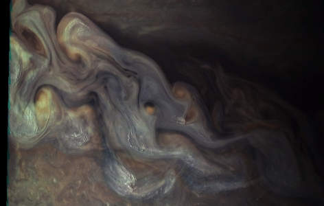 Nahaufnahme der Jupiterwolken von Juno. Quelle: NASA/SWRI/MSSS/Gerald Eichstädt/Seán Doran