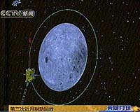 Das generierte Bild zeigt China`s erste Mondsonde, wie sie erfolgreich ihr Reiseziel, die Umrundung unseres Erdtrabanten, erreichte.
