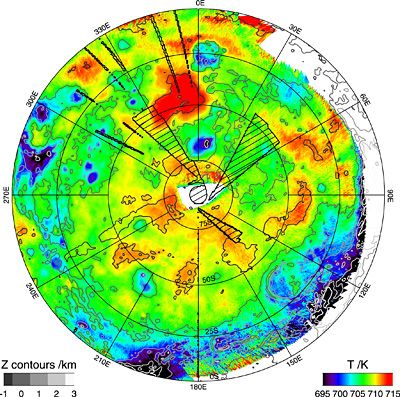 Temperatur-Karte von der Südhemisphäre der Venus