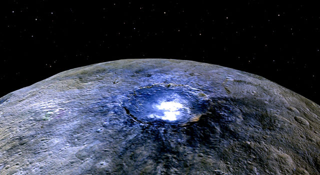Ceres` Krater Occator in Falschfarben