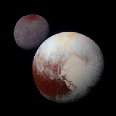 Zwergplanet Pluto (rechts unten) und Charon (links oben)