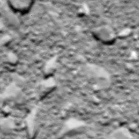 Rosettas letztes Bild des Kometen 67P/Churyumov-Gerasimenko kurz vor dem Aufprall bei einer geschätzten Höhe von 20 m über der Oberfläche. Aufgenommen mit der OSIRIS Weitwinkelkamera am 30. September 2016.