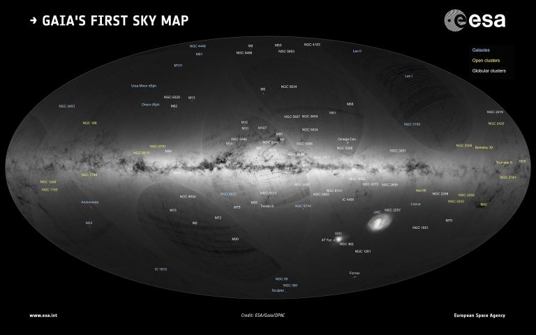Himmelskarte, basierend auf der ersten Veröffentlichung von Gaia-Daten.