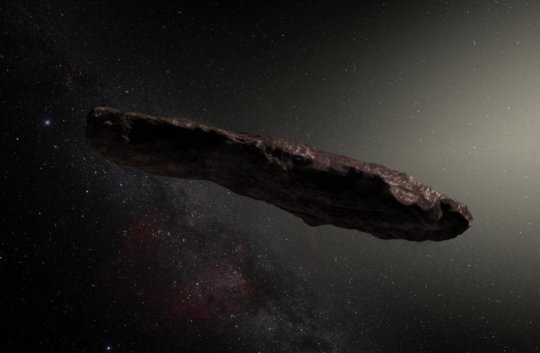 Künstlerische Darstellung von 'Oumuamua, dem ersten bestätigten interstellaren Asteroiden der unser Sonnensystem besuchte. Bild: ESO / M. Kornmesser.