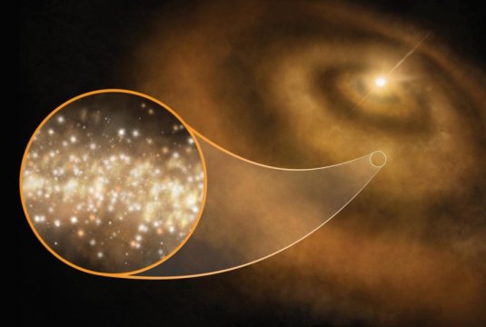 Künstlerische Darstellung von Nanodiamanten, die einen jungen Stern in der Milchstraße umgeben. Bild: S Dagnello, NRAO/AUI/NSF