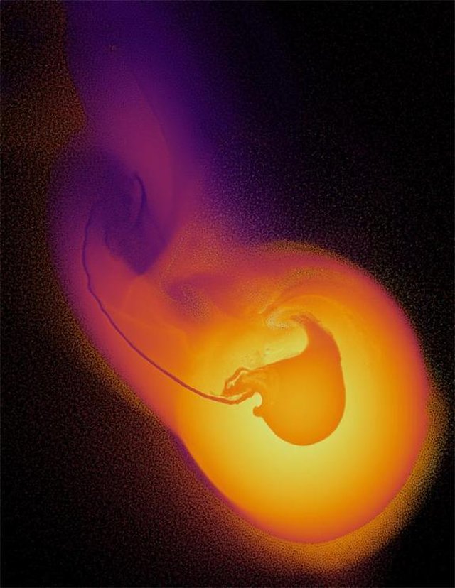 Die Wissenschaftler verwendeten eine hochauflösende Simulation um zu bestätigen, dass ein Objekt, doppelt so groß wie die Erde, mit Uranus kollidierte und dadurch die Rotationsachse des Planeten gekippt wurde. Bild: Jacob Kegerreis/Durham University.
