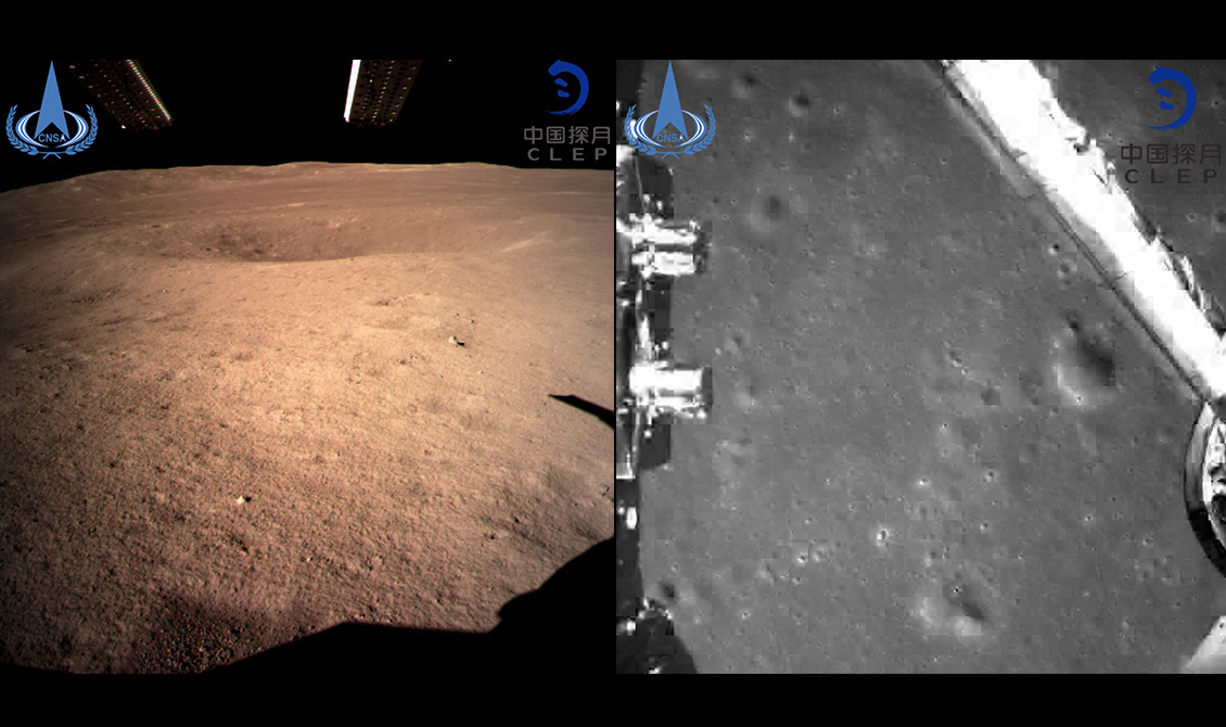Die ersten Bilder von der Rückseite des Mondes aufgenommen von der Chang'e 4 Sonde am 3. Jänner 2019. Bild: CNSA