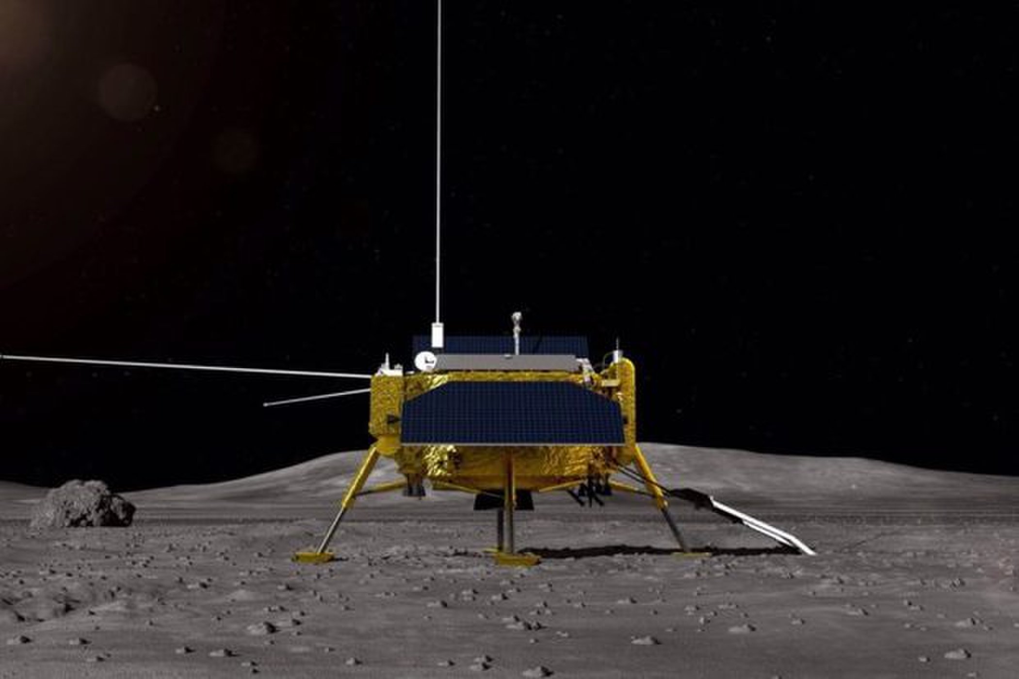 Künstlerische Darstellung des Change 4 Landers auf der Rückseite des Mondes. Bild: CASC