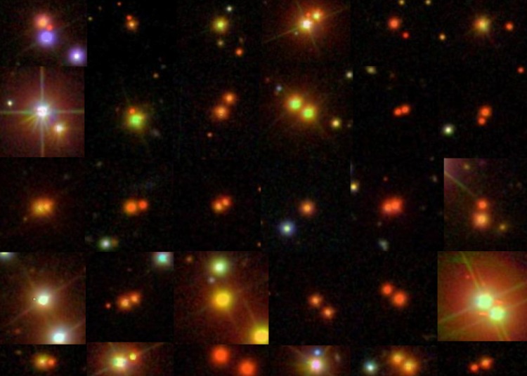 Eine bunte Kollag von Doppelsternen die sich in der Nähe der Erde befinden. Credit: ESA/Gaia/DPAC.