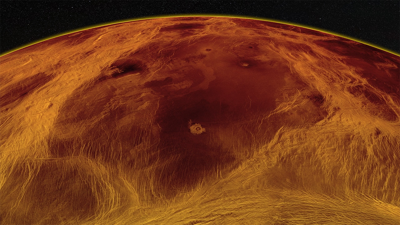 Eine schräge Radaransicht auf den größten Block im Tiefland der Venus. Credit: Paul Byrne, basierend auf Originalbildern der NASA/JPL.